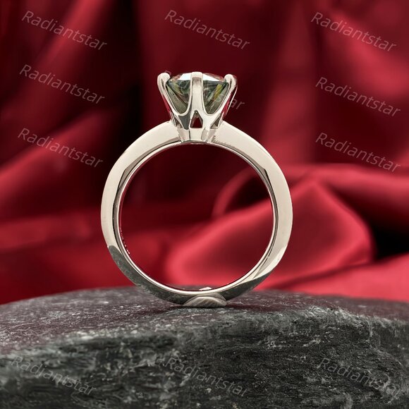 NEW Certified 2 ct. t.w. Dark Blue Green Moissanite Solitaire 6 Prong Ring - Picture 6 of 8